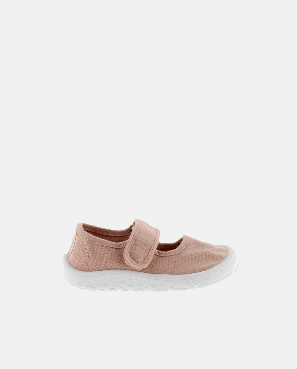 Sapatos de Presilha Barefoot de Criança em Lona DREC com Fecho Aderente Rosa-1