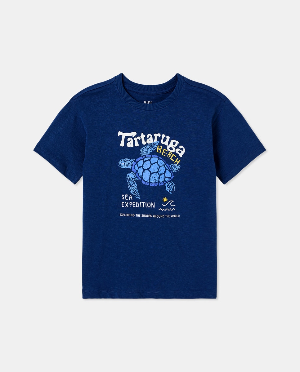 T-shirt Estampada com Bordado Azul-4