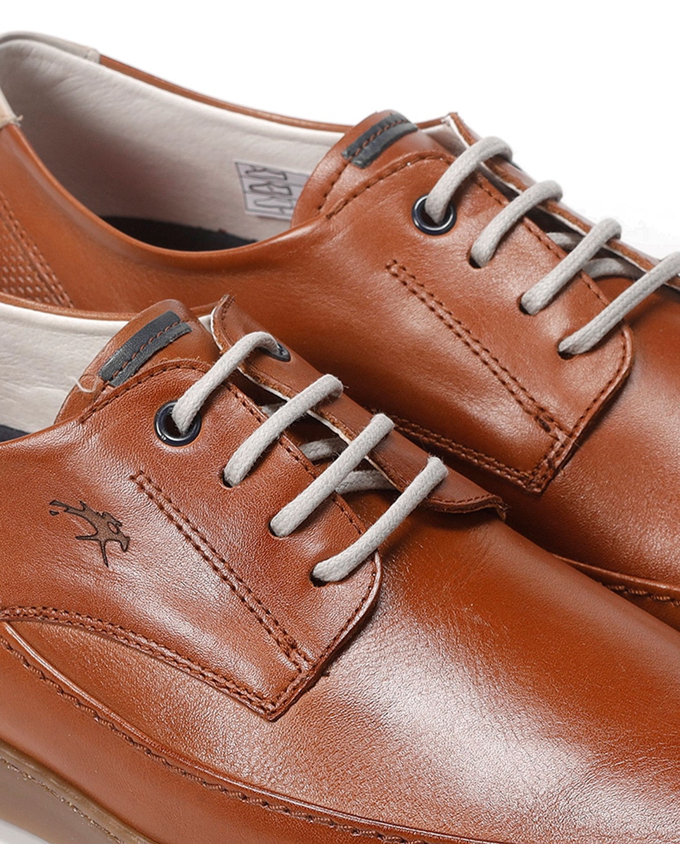 Sapatos de Atacadores com Tira, Sola de Borracha e em Pele Castanho-12