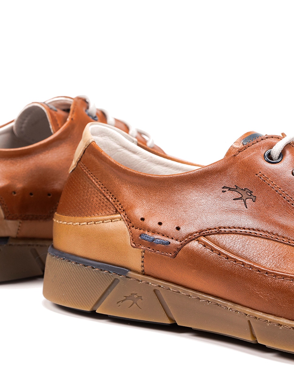 Sapatos de Atacadores com Tira, Sola de Borracha e em Pele Castanho-11