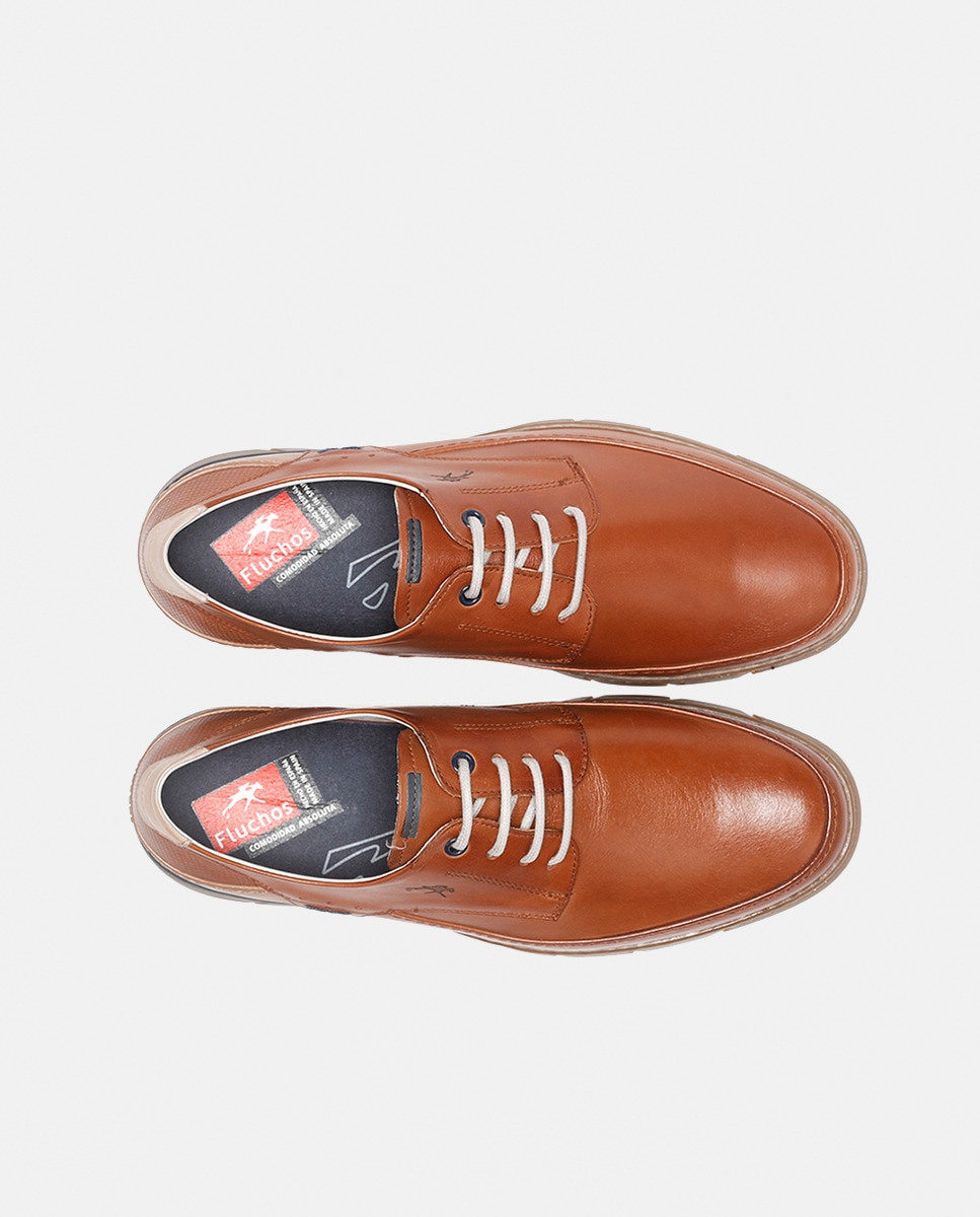 Sapatos de Atacadores com Tira, Sola de Borracha e em Pele Castanho-10