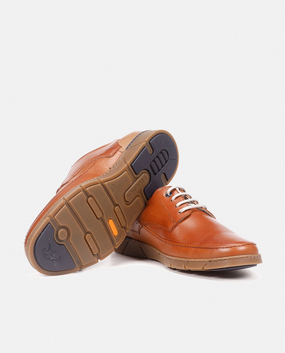 Sapatos de Atacadores com Tira, Sola de Borracha e em Pele Castanho-9