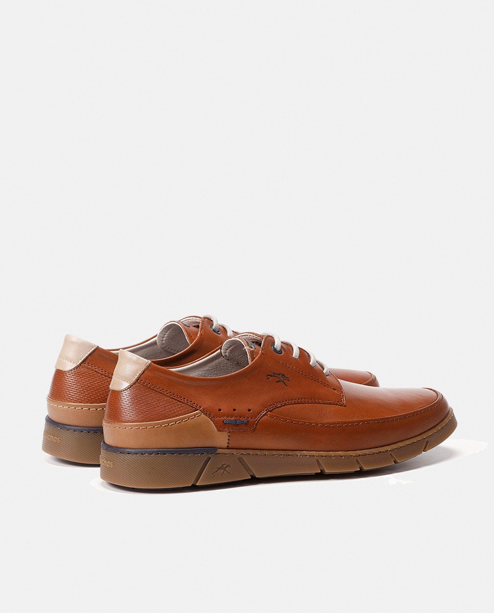Sapatos de Atacadores com Tira, Sola de Borracha e em Pele Castanho-8