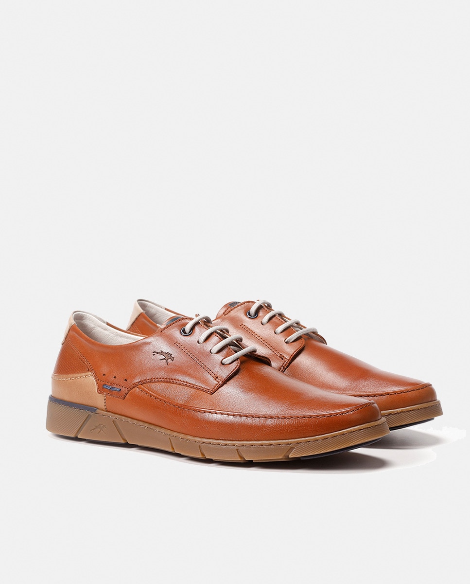 Sapatos de Atacadores com Tira, Sola de Borracha e em Pele Castanho-7