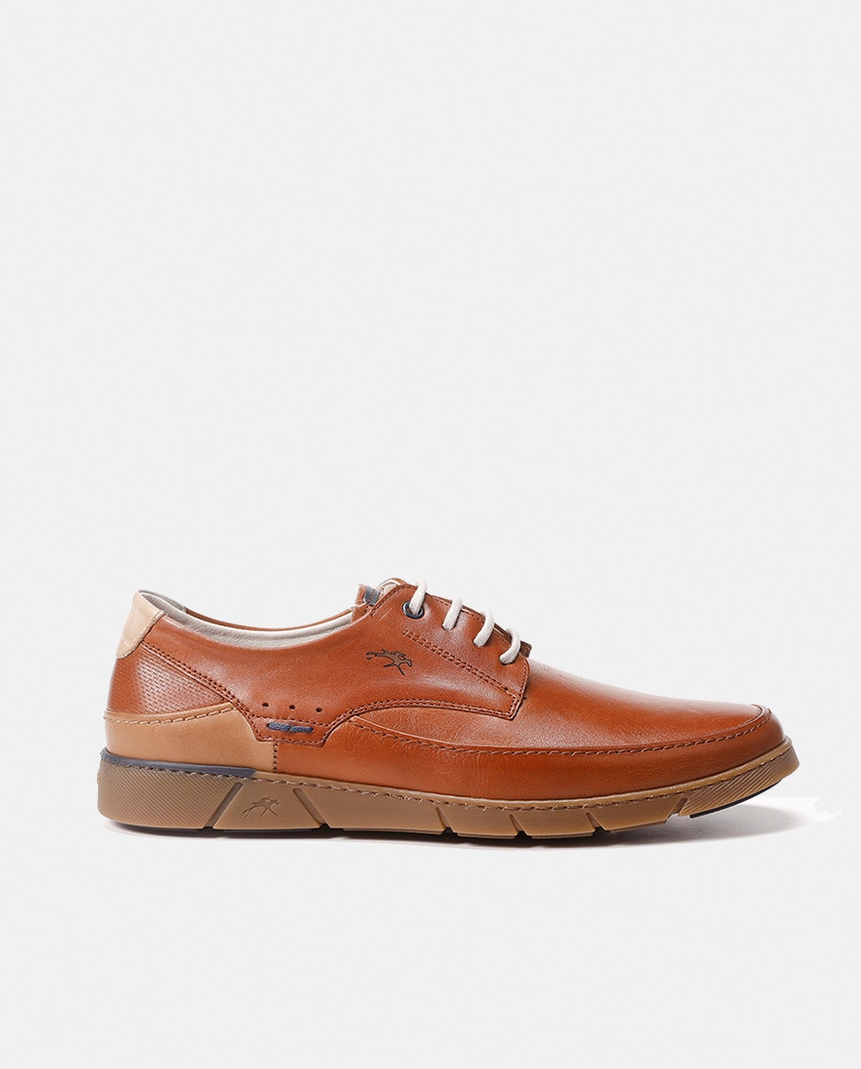 Sapatos de Atacadores com Tira, Sola de Borracha e em Pele Castanho-6