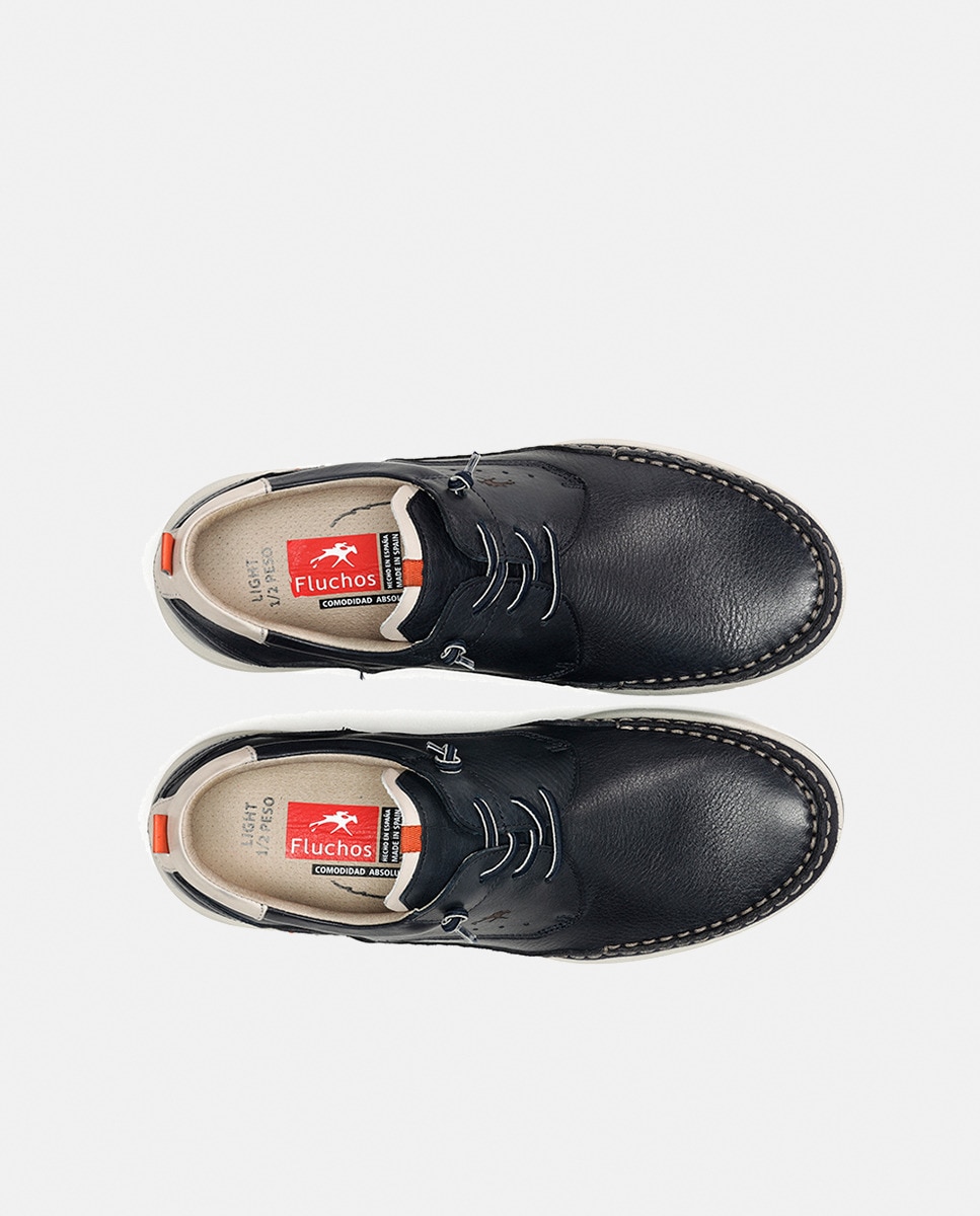 Sapatos de Atacadores com Atacadores Elásticos e em Pele Azul-marinho-10
