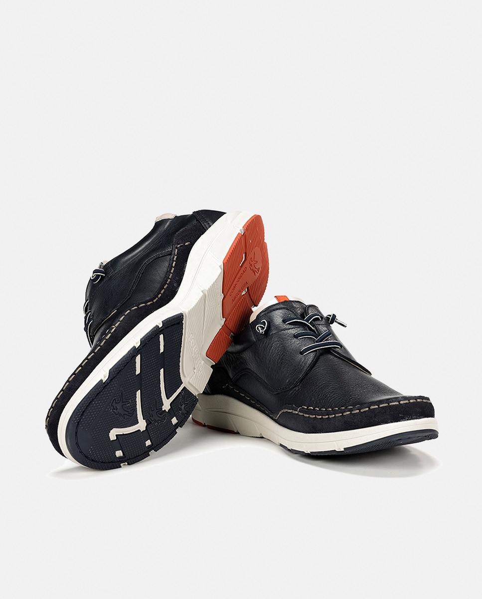Sapatos de Atacadores com Atacadores Elásticos e em Pele Azul-marinho-9