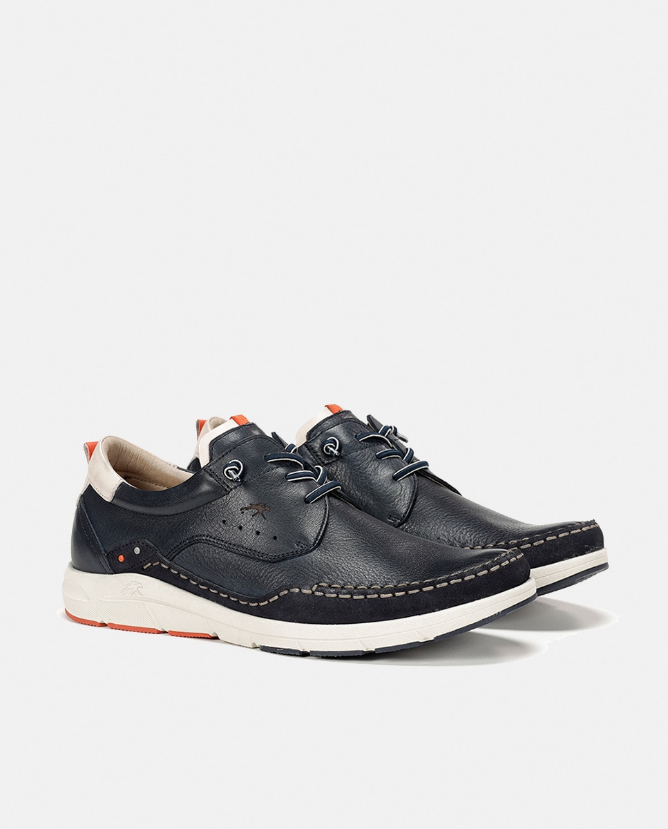 Sapatos de Atacadores com Atacadores Elásticos e em Pele Azul-marinho-7