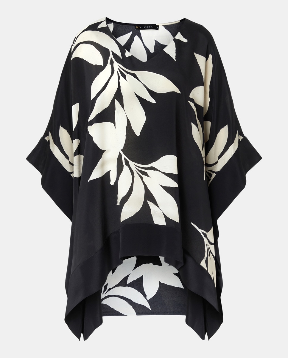 Top Kaftan Estampado de Seda Preto-4