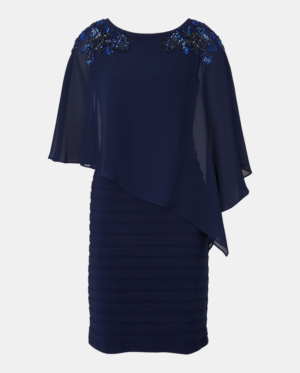 Vestido Curto de Camadas com Pregas Azul-marinho-4