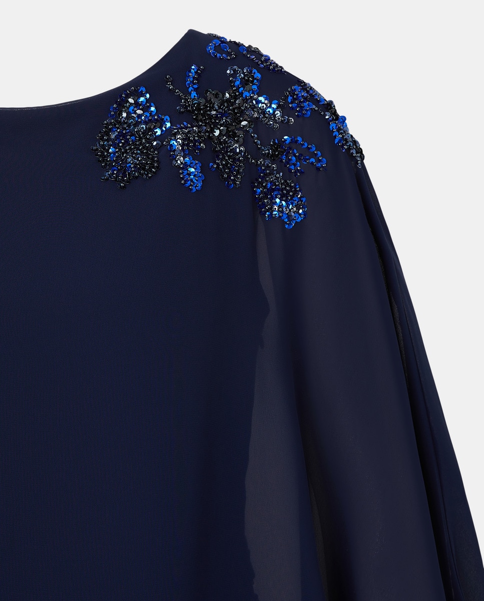 Vestido Curto de Camadas com Pregas Azul-marinho-5