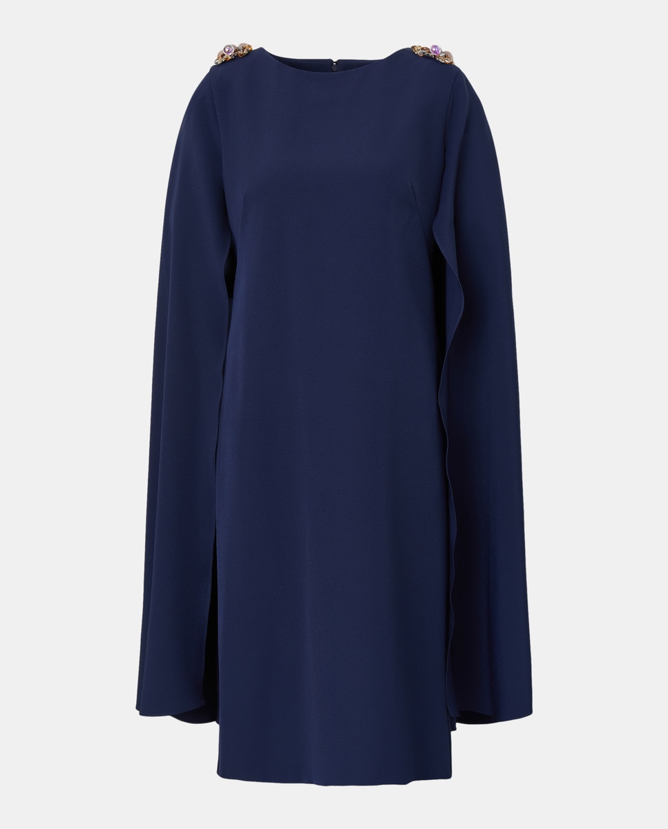 Vestido Curto de Camadas com Fecho Metálico no Ombro Azul-marinho-4