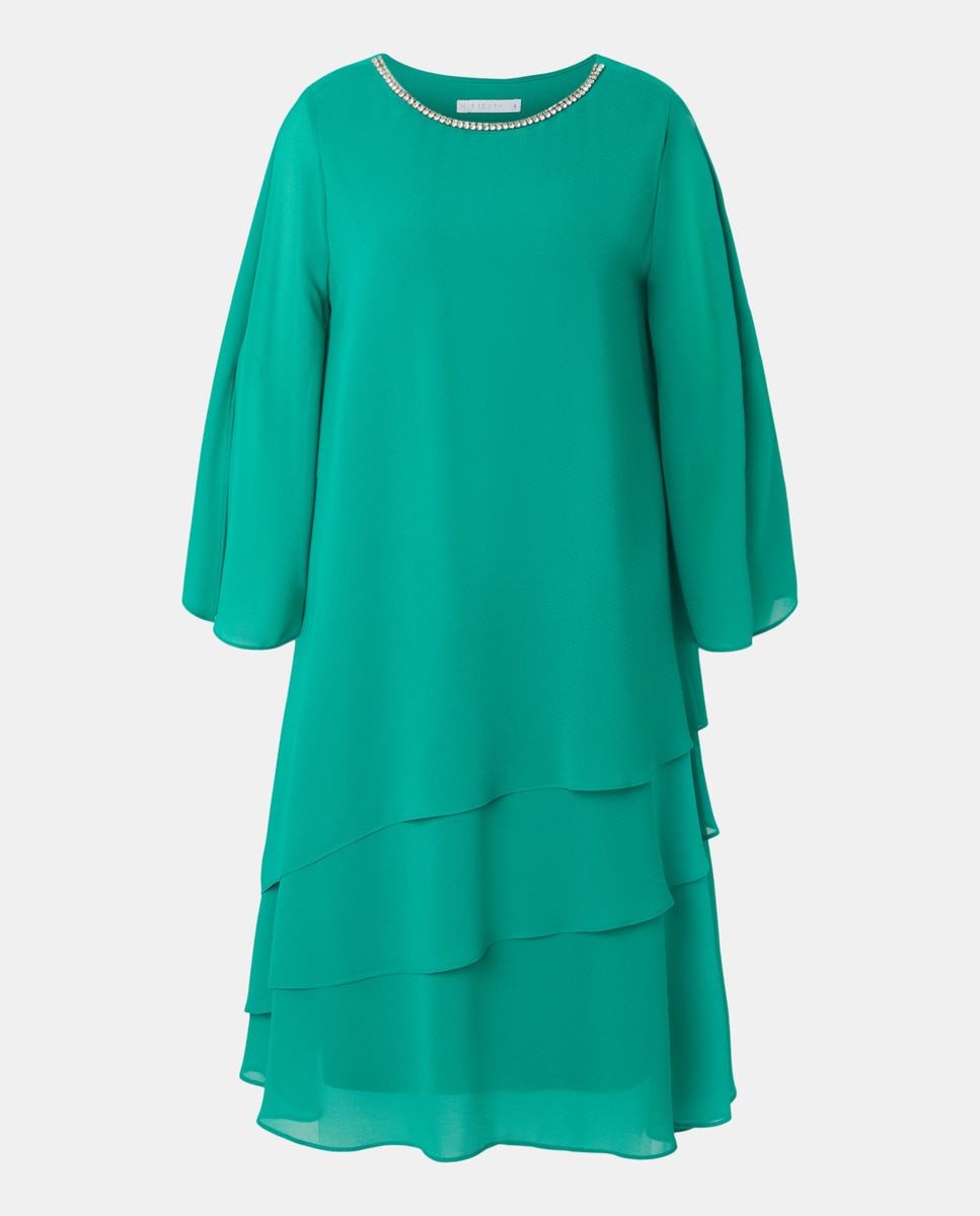 Vestido curto de manga 3/4 Verde-4