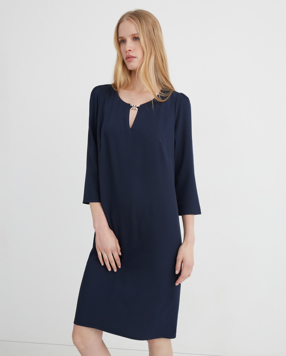 Vestido liso com manga 3/4 Azul-marinho-1