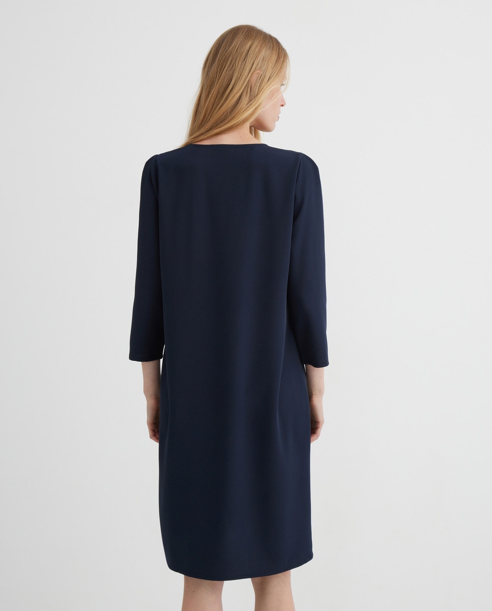 Vestido liso com manga 3/4 Azul-marinho-2
