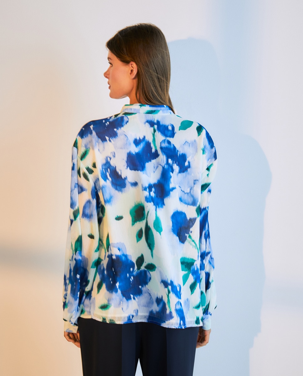 Top Estampado com Manga Comprida Azul-3
