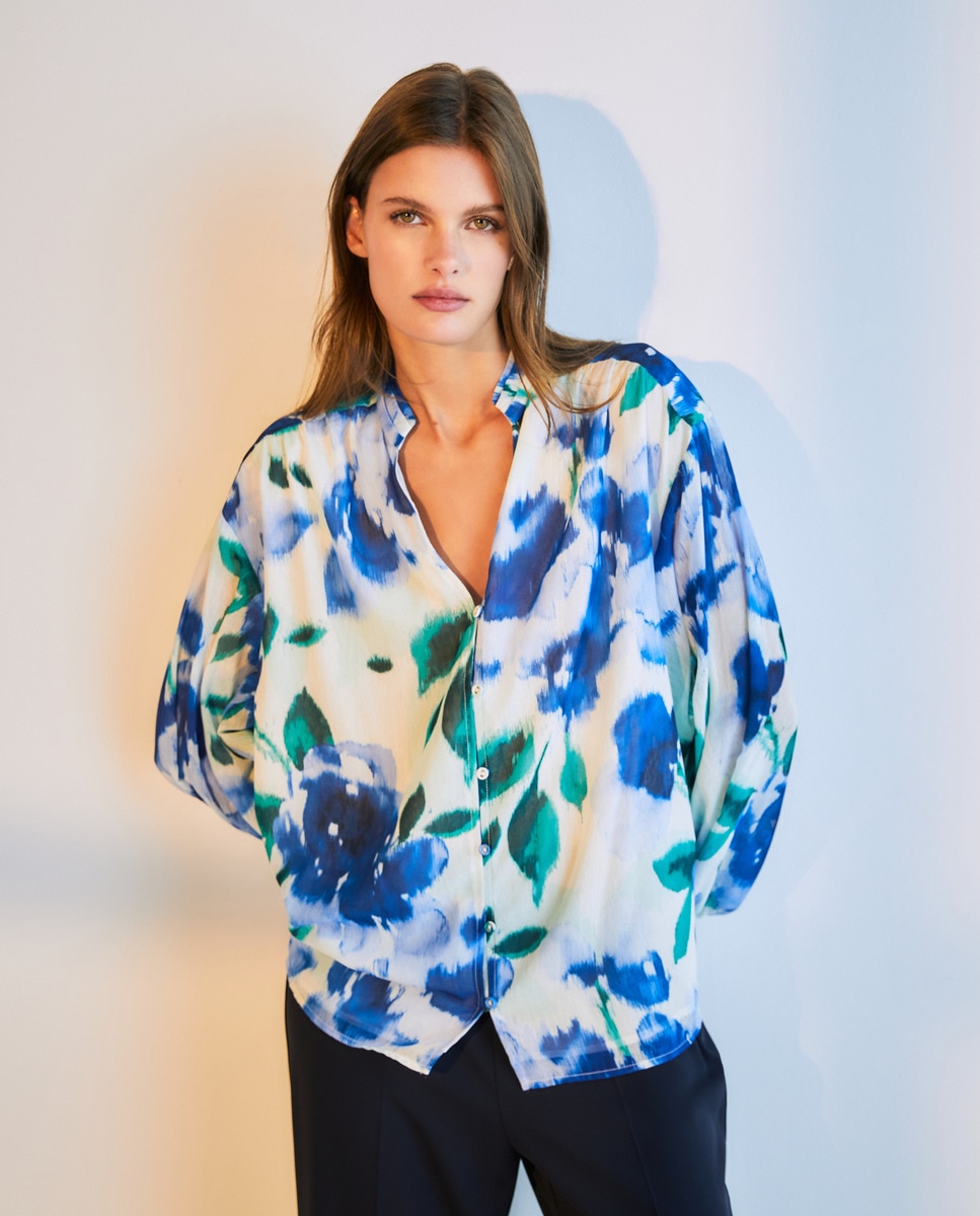 Top Estampado com Manga Comprida Azul-2