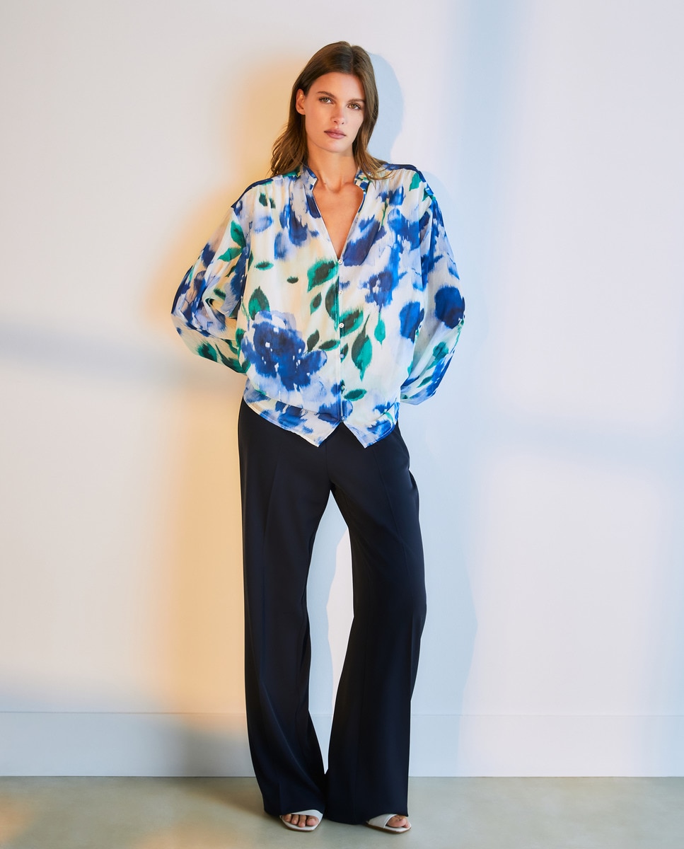 Top Estampado com Manga Comprida Azul-1