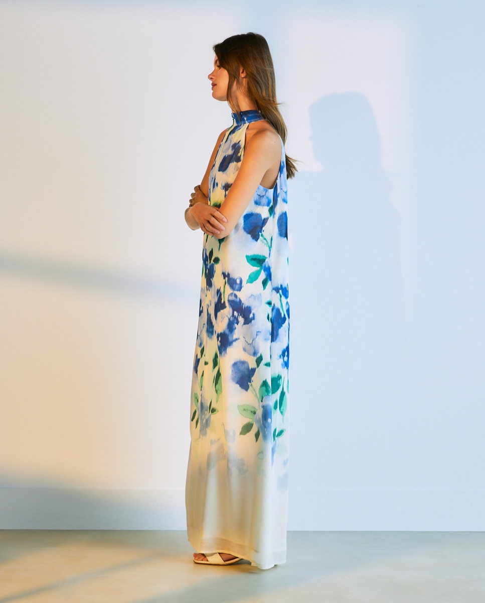 Vestido comprido sem mangas Azul-1