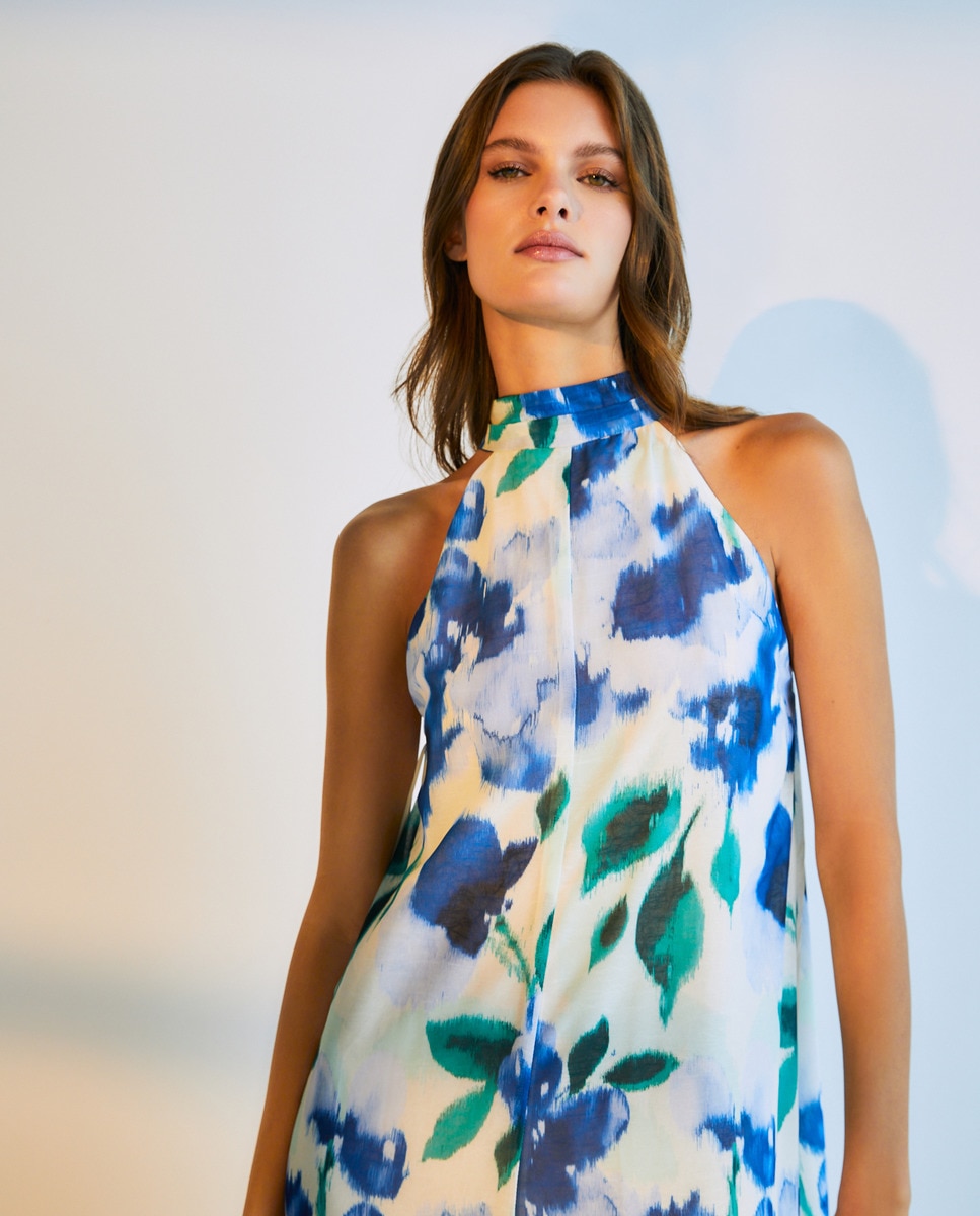 Vestido comprido sem mangas Azul-3