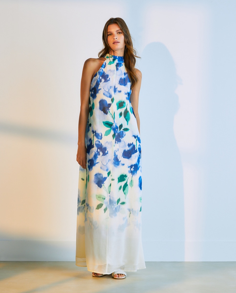 Vestido comprido sem mangas Azul-2