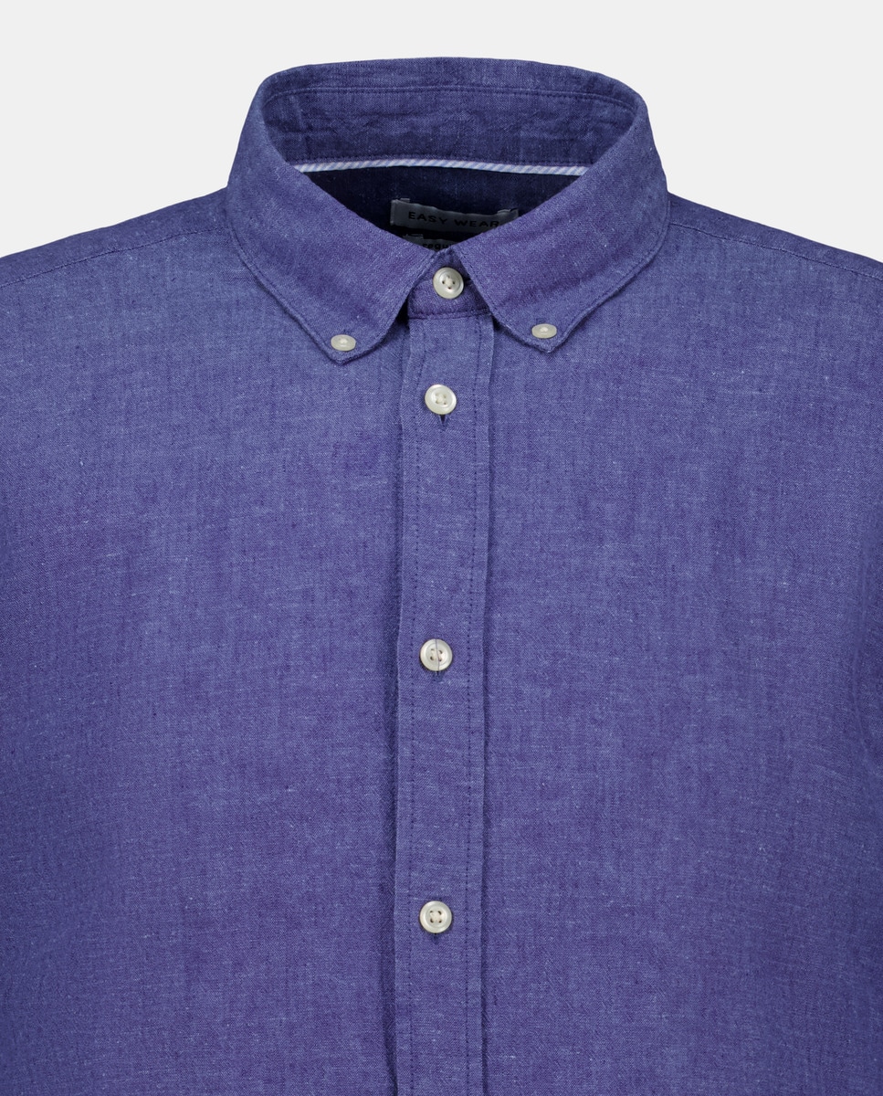 Camisa Lisa de Linho e Algodão com Manga Comprida Azul pálido-5