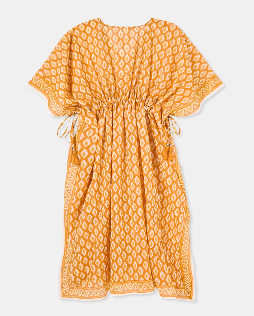 Kaftan de Algodão Ecológico Laranja-2