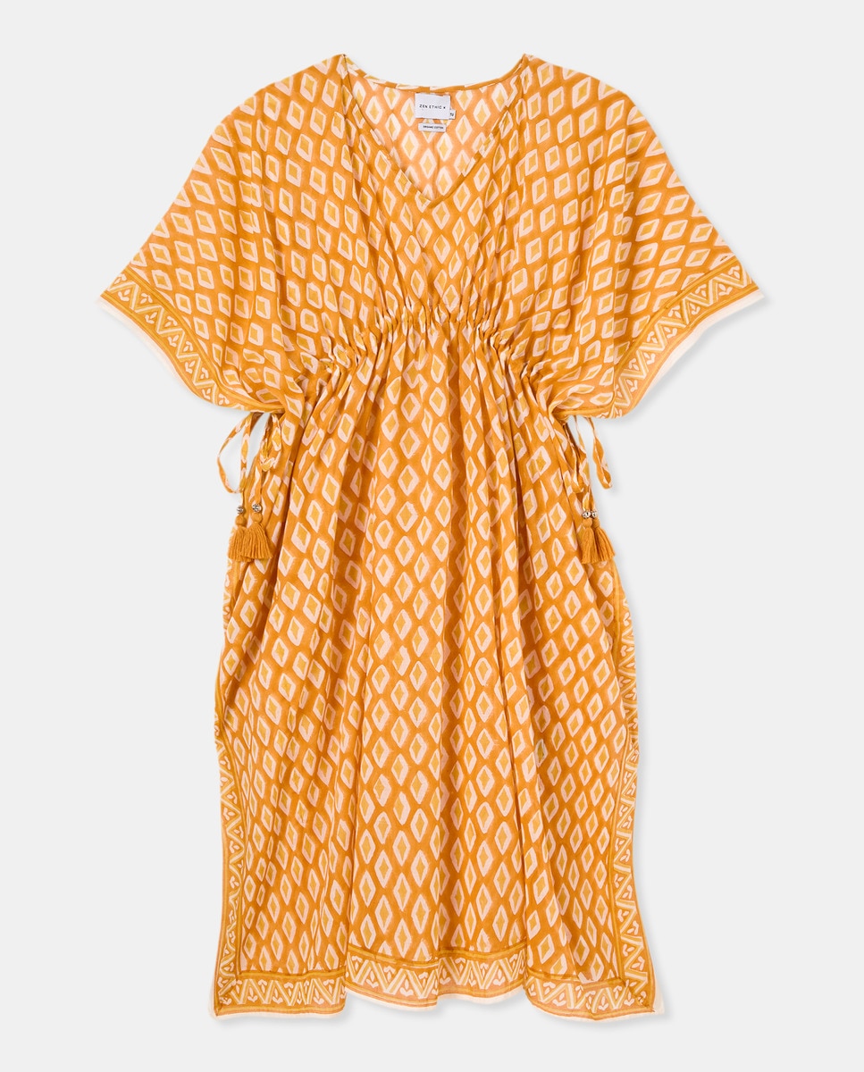 Kaftan de Algodão Ecológico Laranja-1