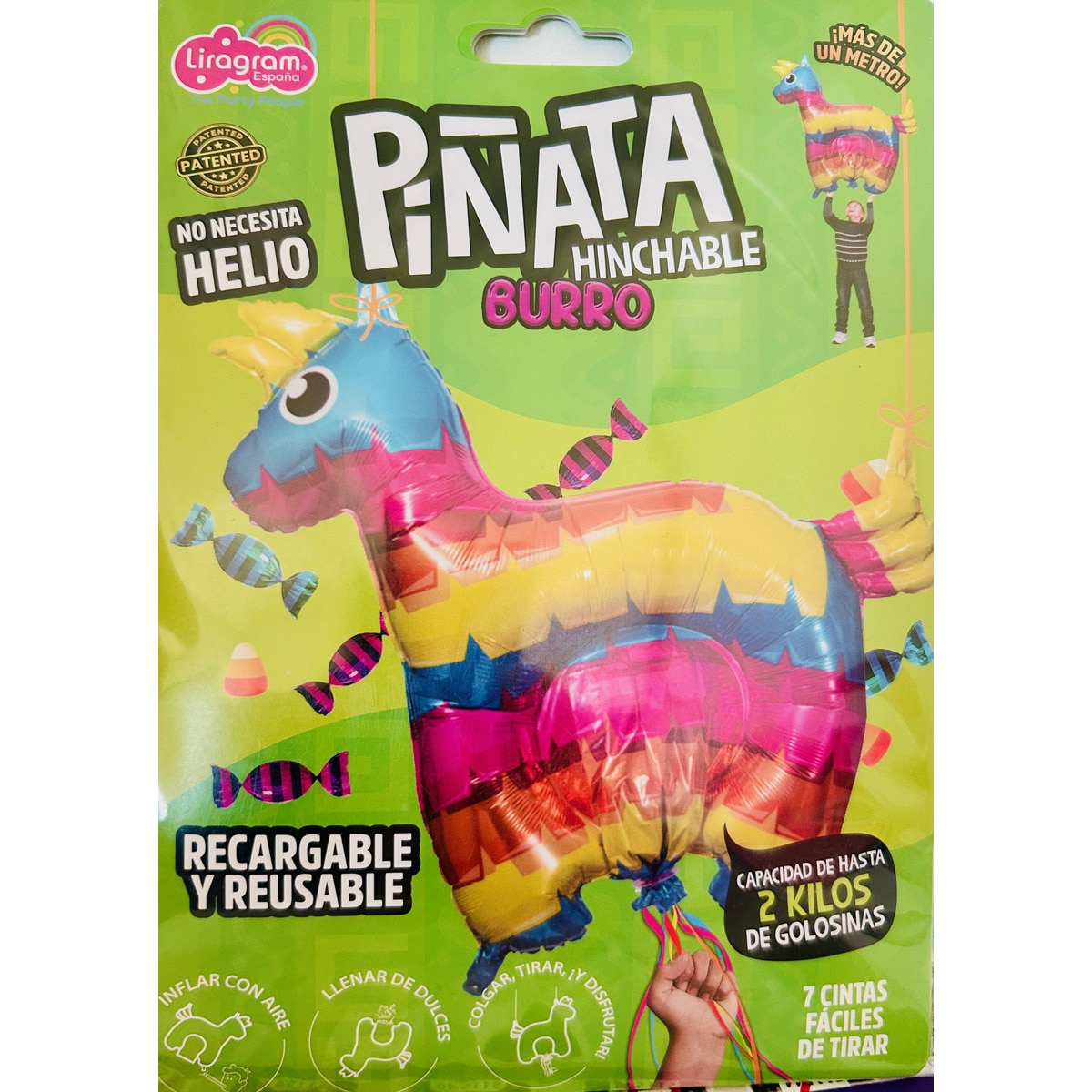 Piñata globo hinchable con aire reusable Burro Liragram multicolor Multicolor-2
