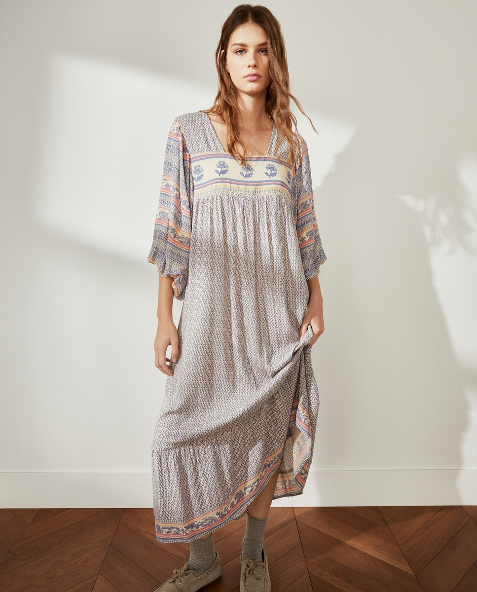 Vestido com Manga em Balão Azul-2