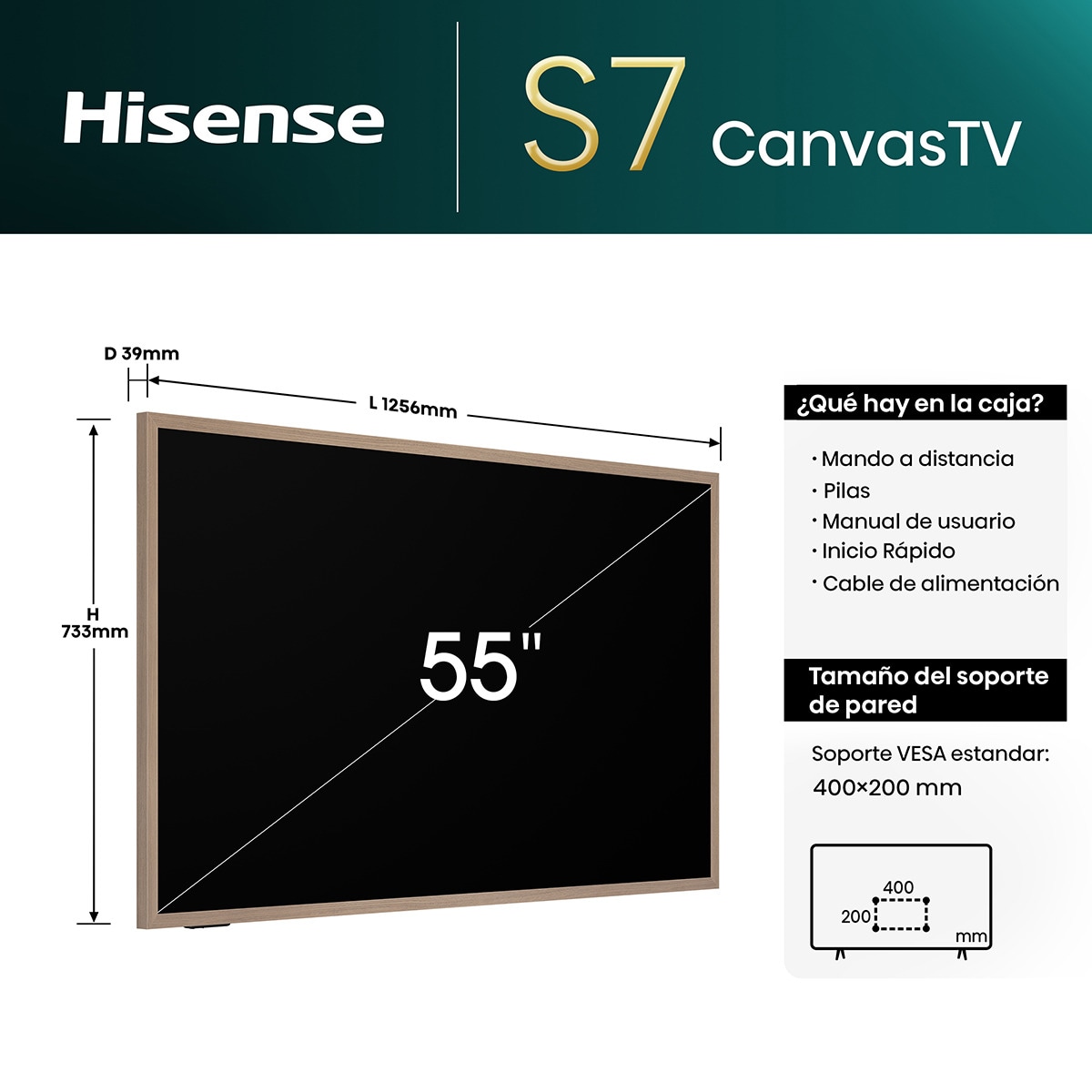 TV QLED 139cm (55") Hisense 55S7NQ Canvas, UHD 4K Smart TV con IA, soporte pared incluido Teca-2