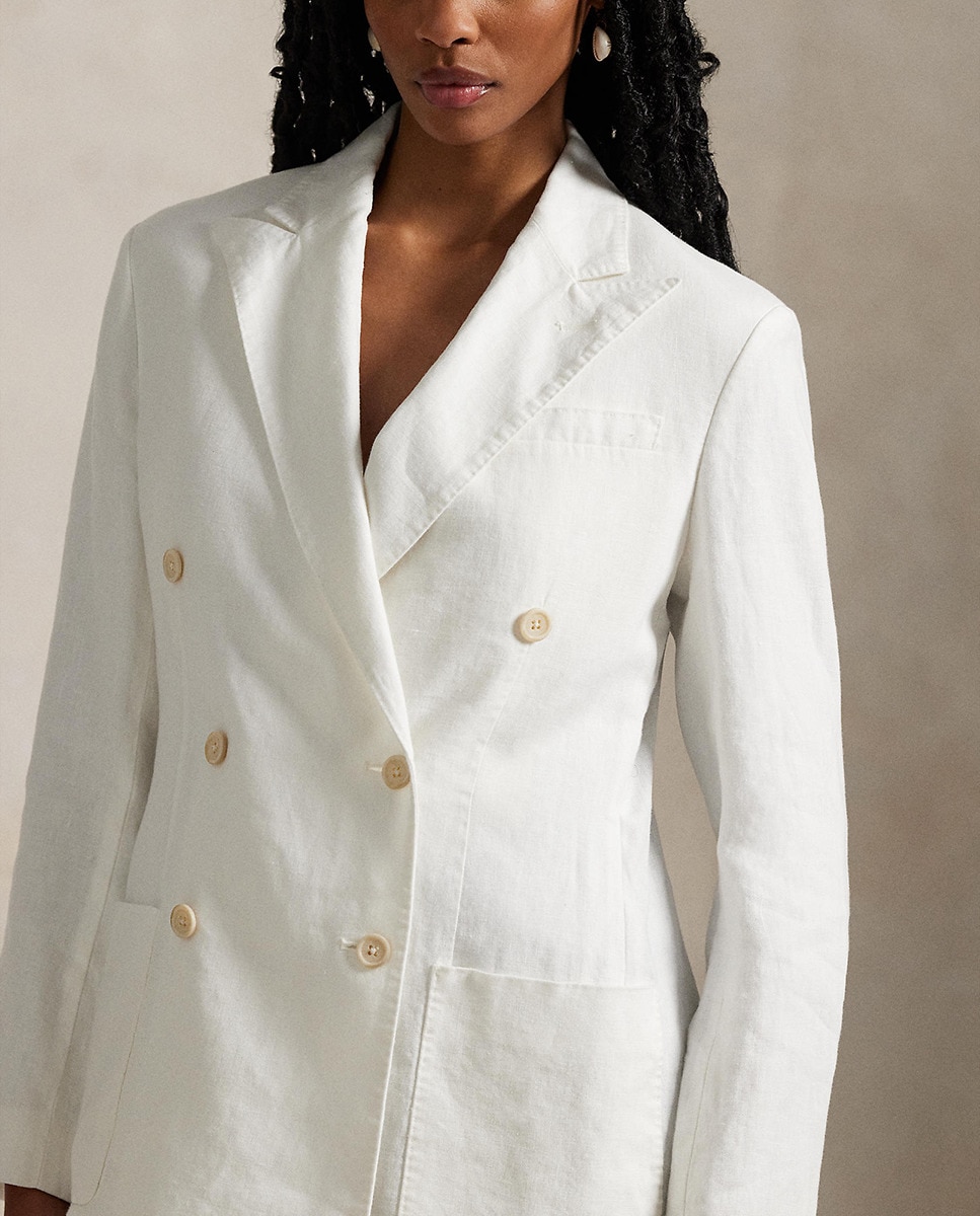 Blazer de Linho com Abotoadura Dupla Branco-4