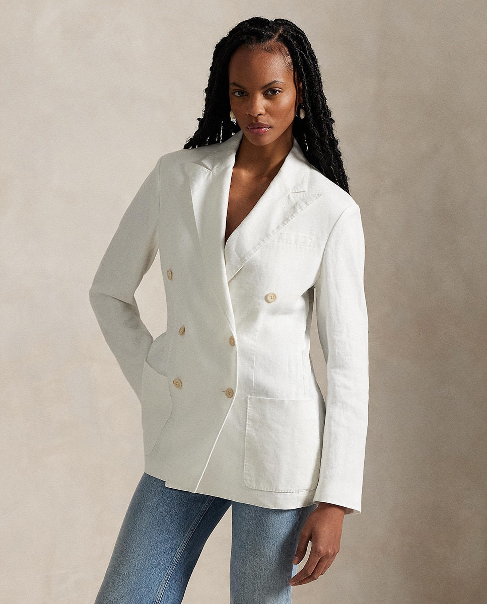 Blazer de Linho com Abotoadura Dupla Branco-1