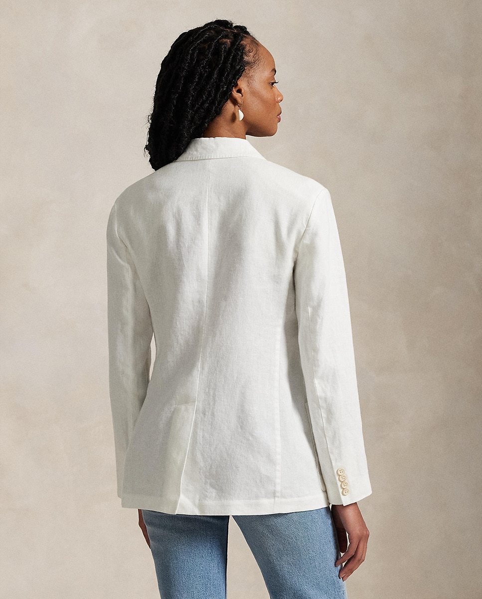 Blazer de Linho com Abotoadura Dupla Branco-3