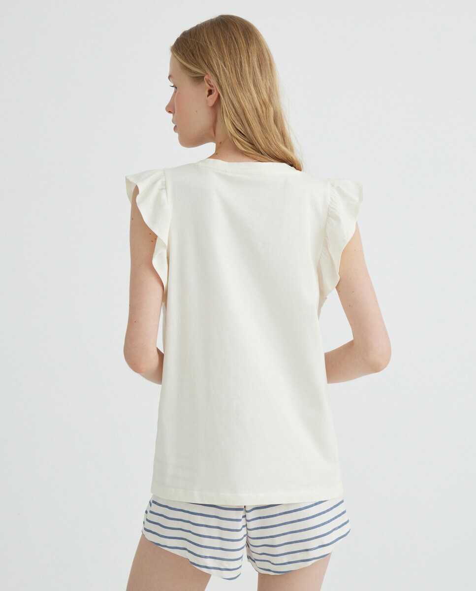 Camiseta de mujer con volantes Blanco-3