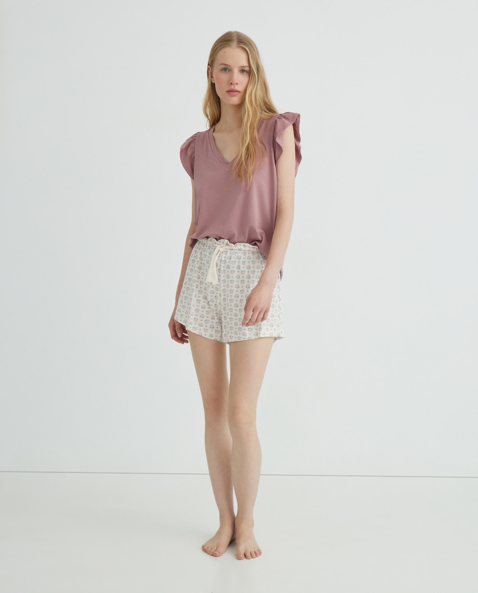 Camiseta de mujer con volantes Morado-1