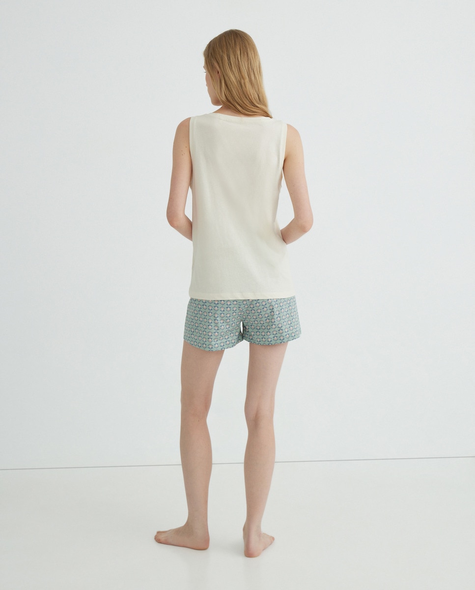 Pijama de mujer punto corto algodón estampado Blanco-2