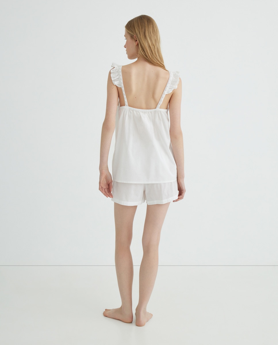 Pijama de mujer con pechera de encaje Blanco-2