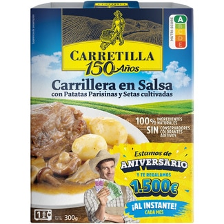 carrillera en salsa con patatas parisinas y setas cultivadas envase 300 g - Carretilla