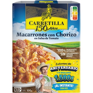 macarrones con chorizo en salsa de tomate envase 300 g neto escurrido - Carretilla