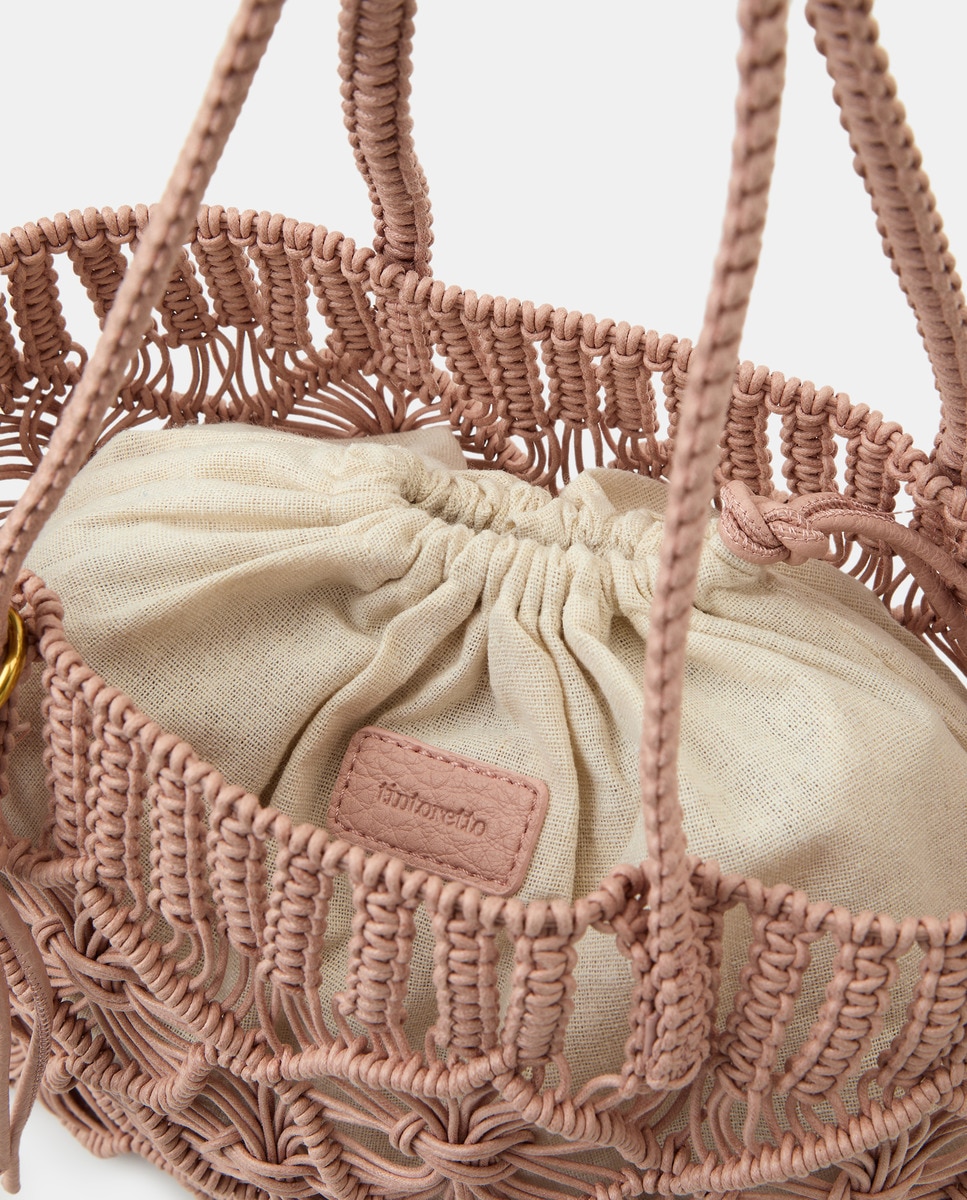 Mala Shopper Entrançada à Mão Rosa-3