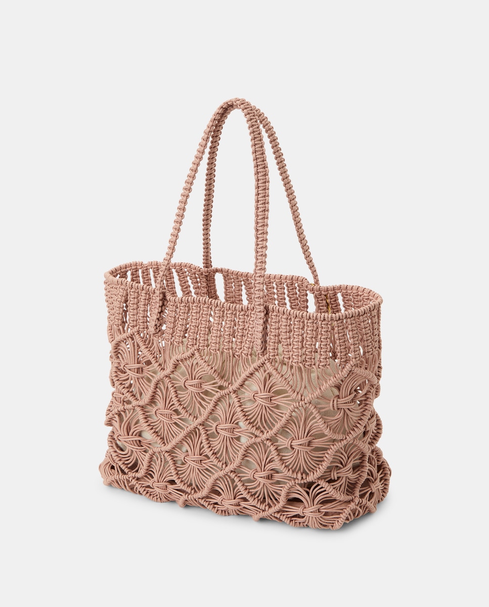 Mala Shopper Entrançada à Mão Rosa-2