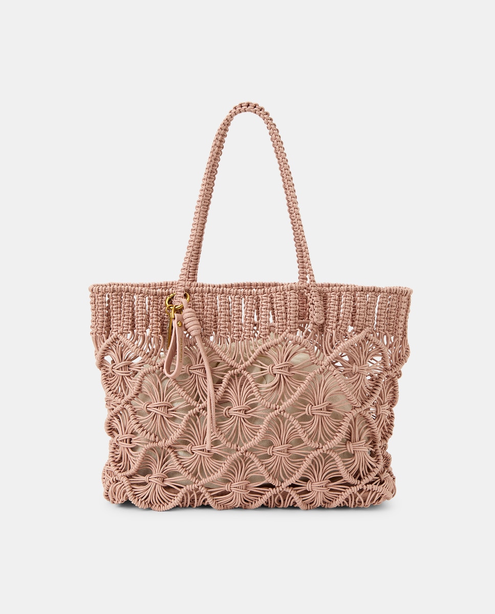 Mala Shopper Entrançada à Mão Rosa-1