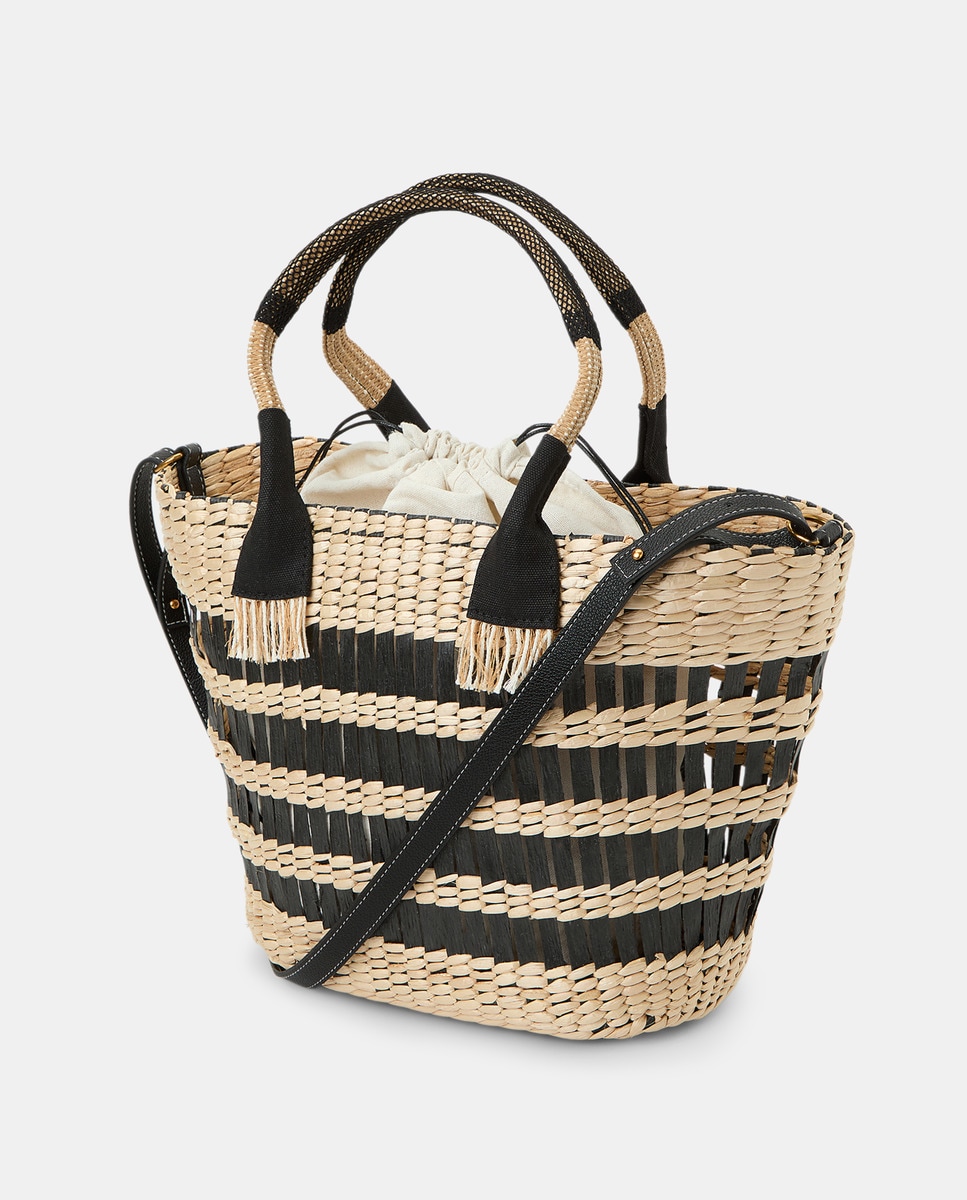 Cesta de Fibra Natural com Efeito de Rede Bege-2