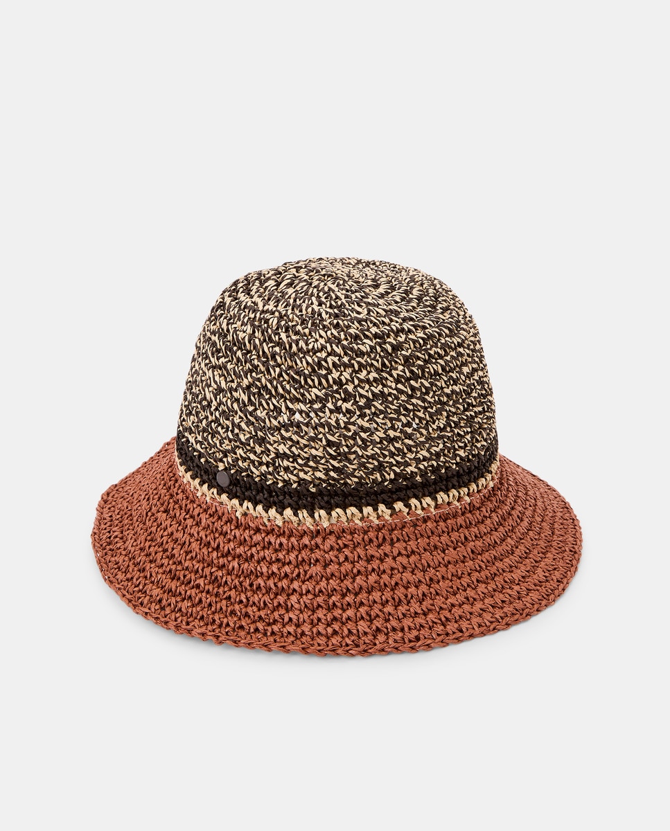 Chapéu com Estampado às Riscas Castanho-1