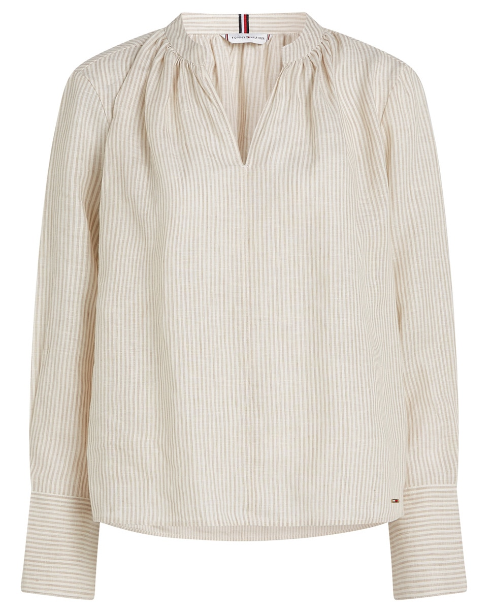 Blusa de Manga Comprida de Linho Camel-4
