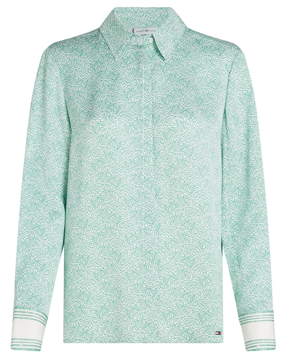 Camisa Acetinada com Manga Comprida Verde-claro-4