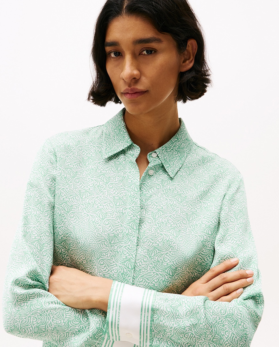 Camisa Acetinada com Manga Comprida Verde-claro-3