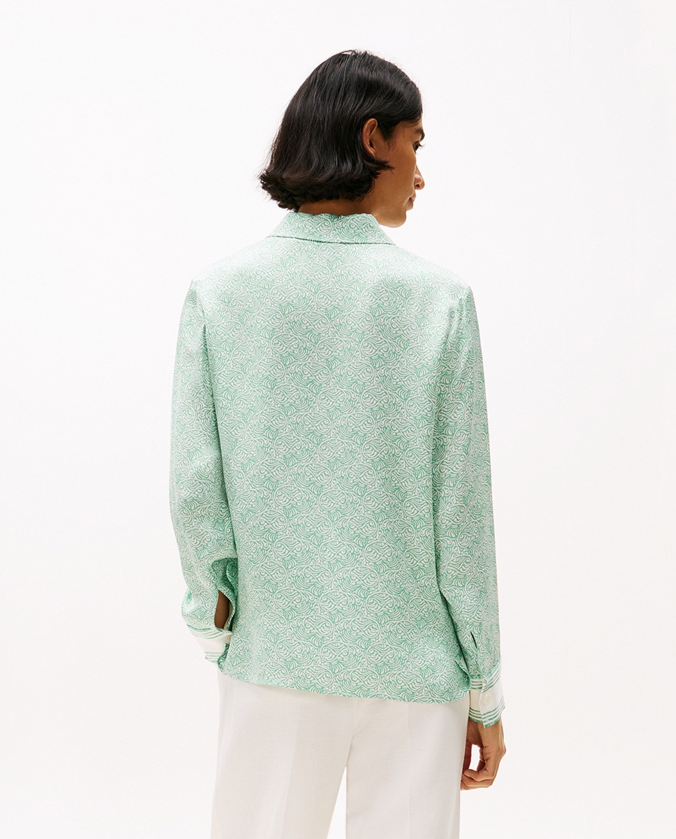 Camisa Acetinada com Manga Comprida Verde-claro-2