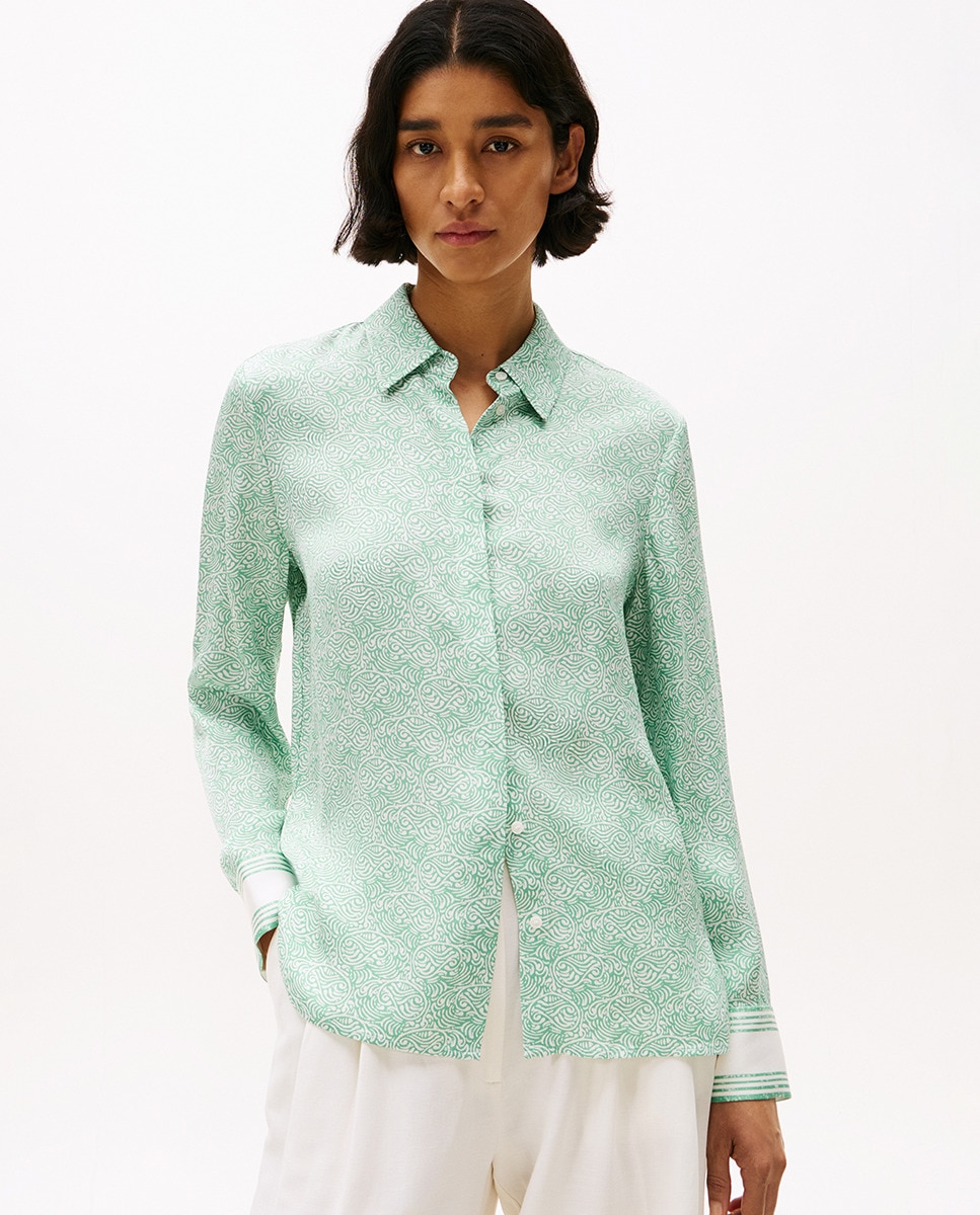 Camisa Acetinada com Manga Comprida Verde-claro-1